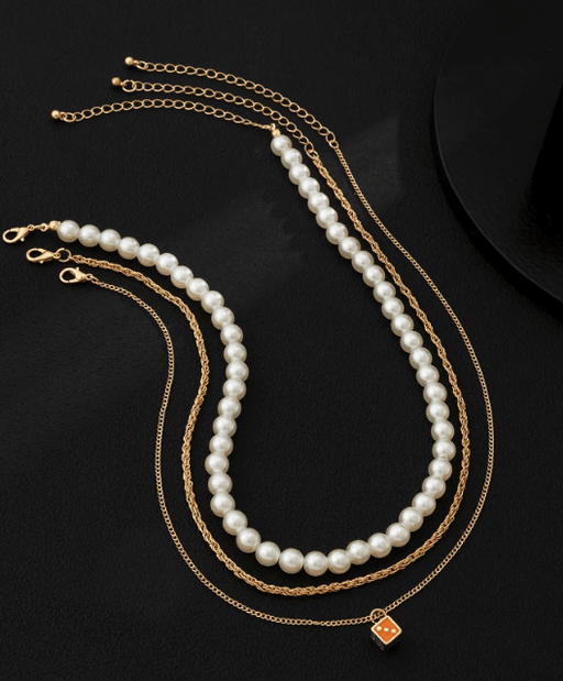 3 piezas Collar con cuenta con perla artificial para hombre - Quierox - Tienda Online