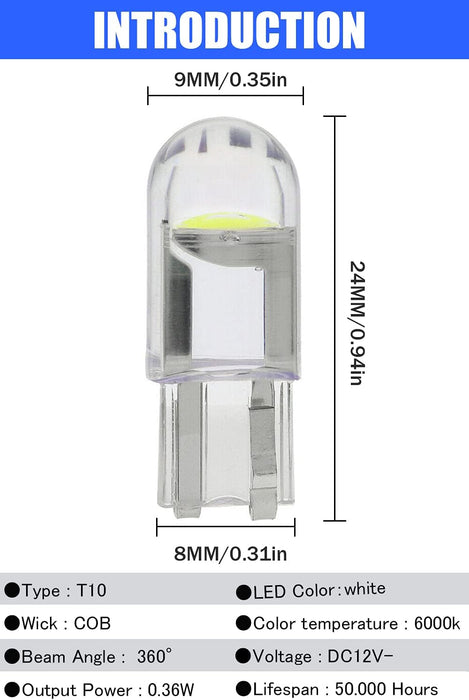 30 focos LED con cuña T10, bombillas COB sin errores para cúpula de coche - Quierox - Tienda Online
