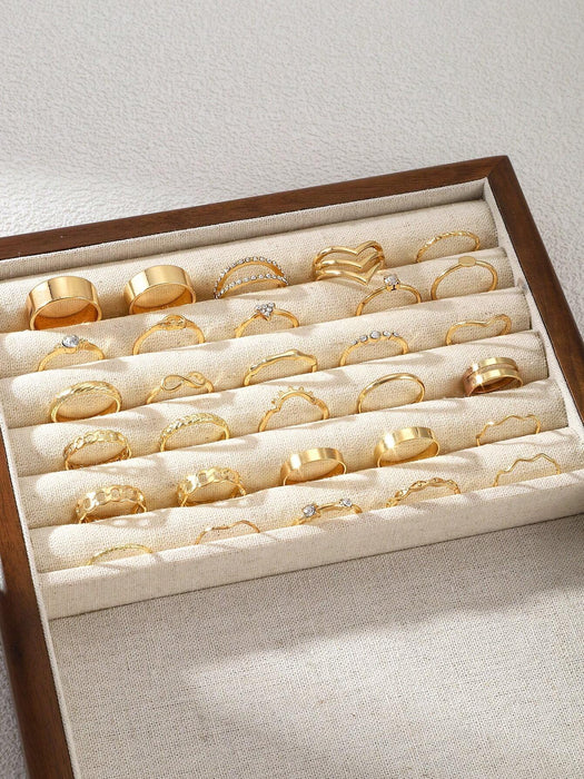 30 Piezas/Anillo Elegante de Dama, Pareja, Diseño de Cadena Simple de Moda Incrustado - Quierox - Tienda Online