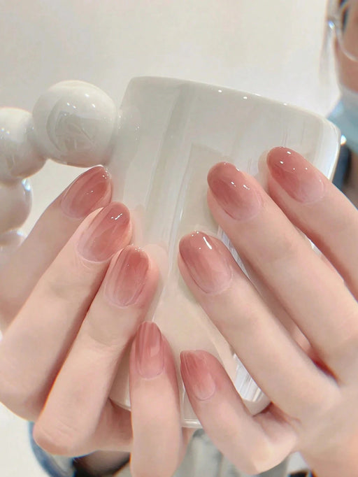 30 Uñas postizas cortas estilo ataúd con degradado rosa nude, estilo japonés. - Quierox - Tienda Online