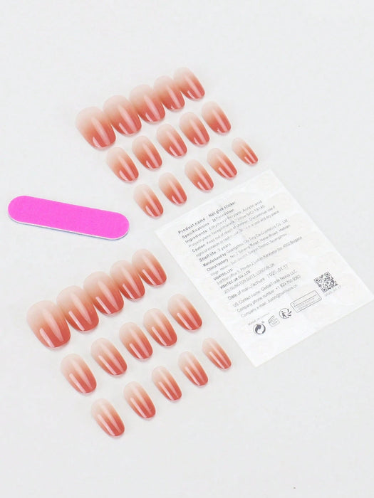 30 Uñas postizas cortas estilo ataúd con degradado rosa nude, estilo japonés. - Quierox - Tienda Online