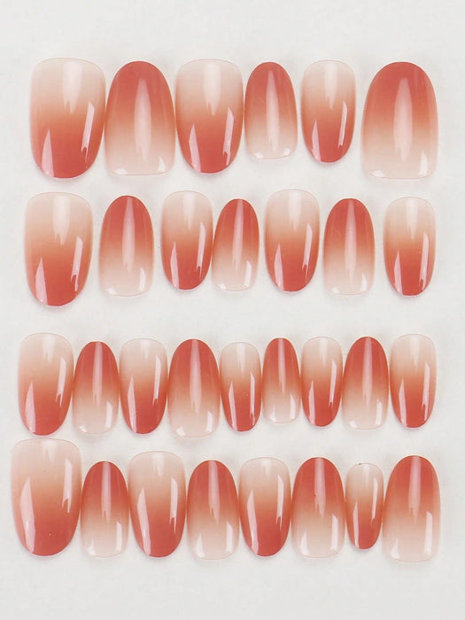 30 Uñas postizas cortas estilo ataúd con degradado rosa nude, estilo japonés. - Quierox - Tienda Online