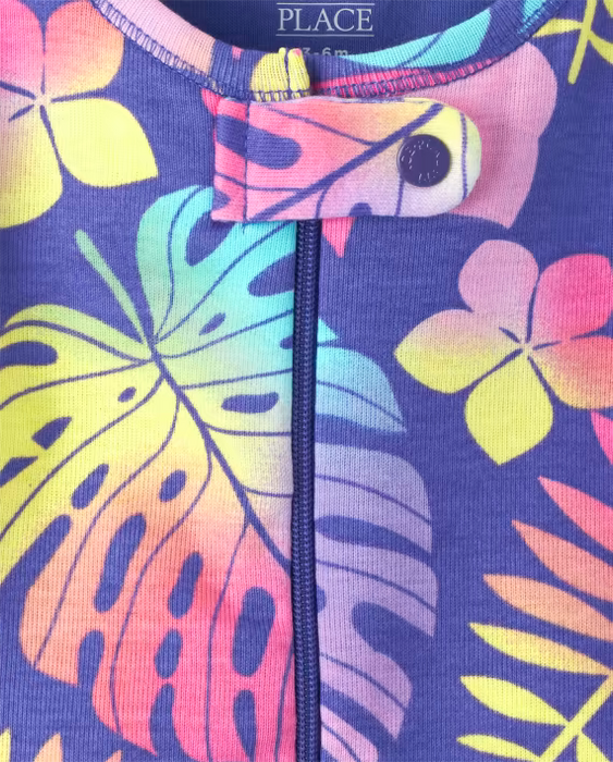 The Children's Place Pijama enterizo de algodón ajustado de una pieza para bebé y niña pequeña con estampado tropical arcoíris