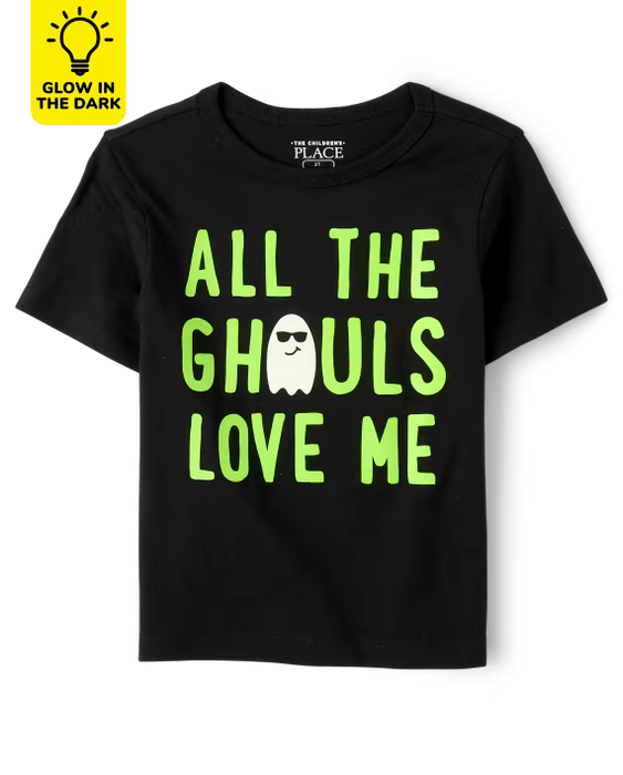 The Children's Place Camiseta con gráfico Glow Ghouls Love Me para bebés y niños pequeños - black