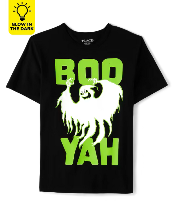 The Children's Place Camiseta gráfica Glow Boo Yah para niños - negra