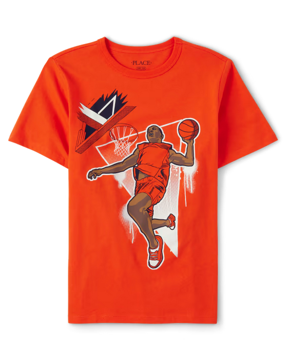 The Children's Place Camiseta gráfica para niño jugador de baloncesto - naranja