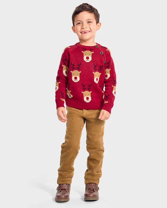 Gymboree Suéter de reno para niño, Holiday Express, rojo