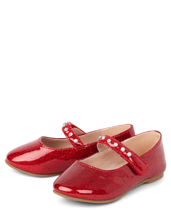 The Children's Place  Bailarinas con purpurina y joyas para niñas pequeñas - rojo