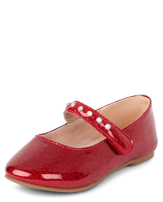 The Children's Place  Bailarinas con purpurina y joyas para niñas pequeñas - rojo