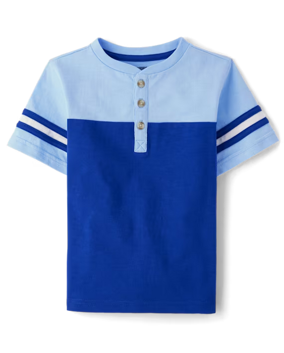 Childrens place Camiseta Henley de bloques de color para niño - Little Essentials - azul