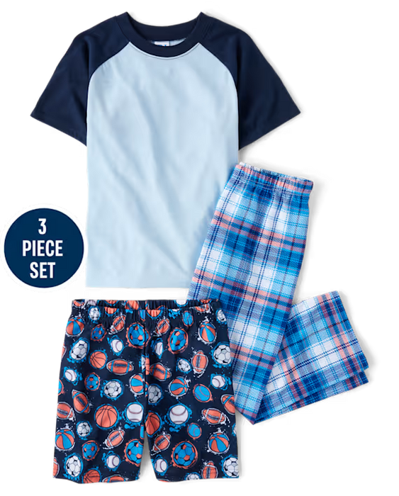 The Children's Place Conjunto de pijama de tres piezas a cuadros deportivos para niño