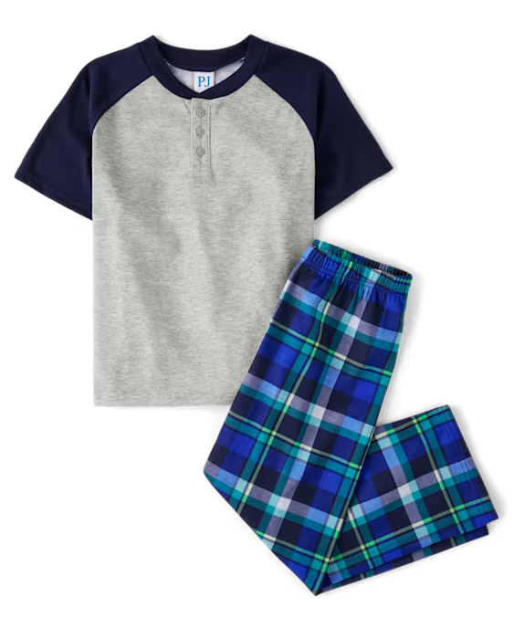 The Children’s Place Pijama Henley a cuadros para niño - azul