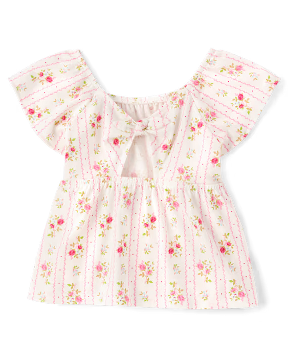 The Children's Place Top estilo babydoll imperio con lazo en la espalda y estampado para niñas pequeñas - blanco
