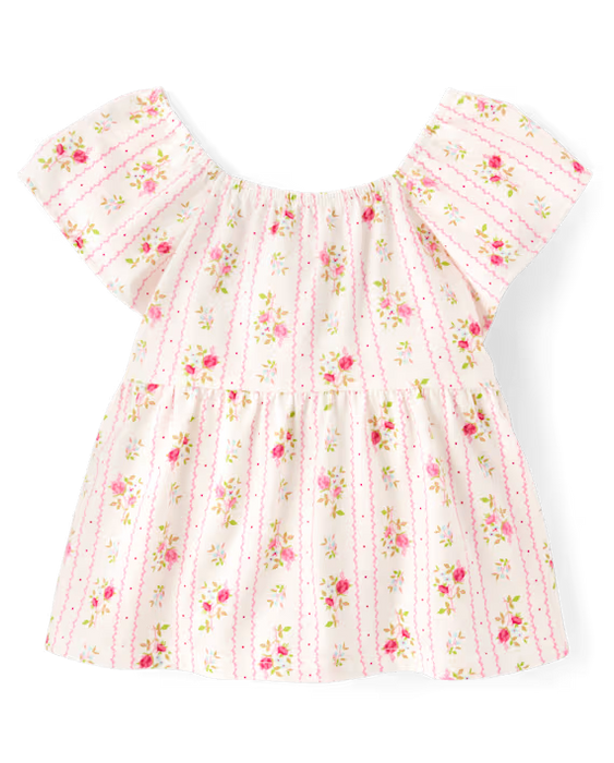 The Children's Place Top estilo babydoll imperio con lazo en la espalda y estampado para niñas pequeñas - blanco