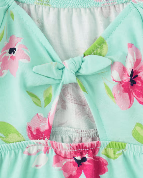 The Children's Place Top babydoll estilo imperio con lazo en la espalda y estampado para niñas pequeñas - aguamarina