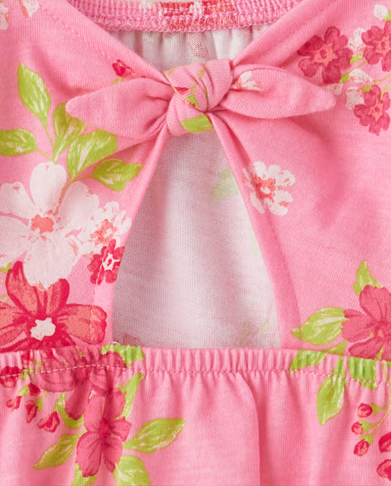 The Children's Place Top babydoll estilo imperio con lazo en la espalda y estampado para niñas pequeñas
