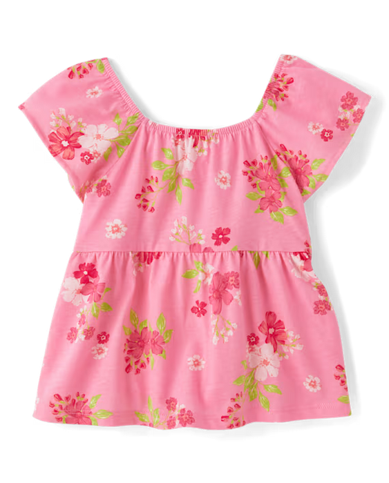 The Children's Place Top babydoll estilo imperio con lazo en la espalda y estampado para niñas pequeñas