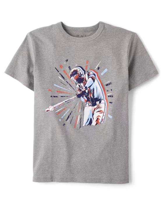 Camiseta gráfica de jugador de béisbol para niño - gris