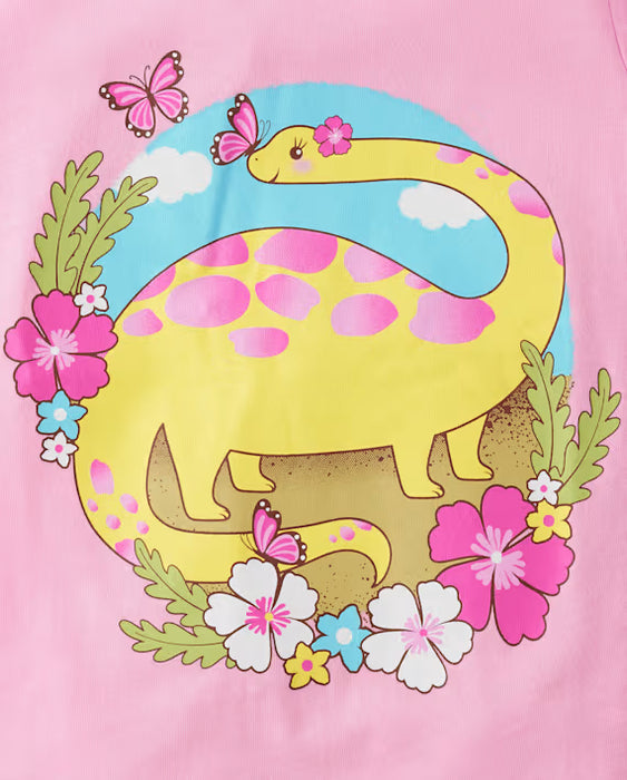 The Children's Place Camiseta con estampado de dinosaurios para niñas pequeñas