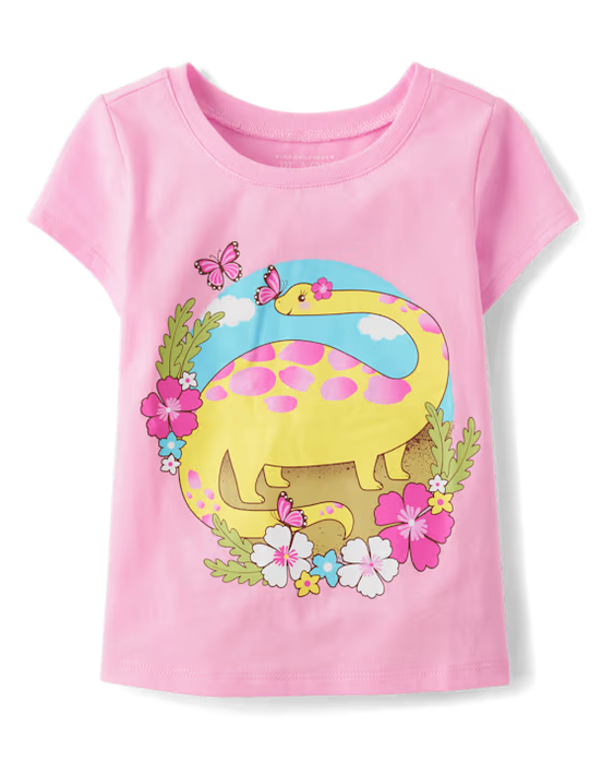 The Children's Place Camiseta con estampado de dinosaurios para niñas pequeñas