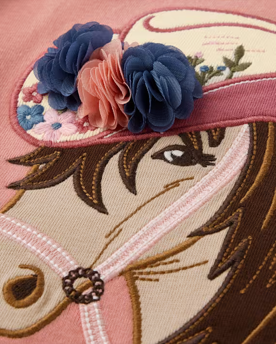 Gymboree Top de manga abullonada con bordado de caballo para niña - Highland Hills - rosa