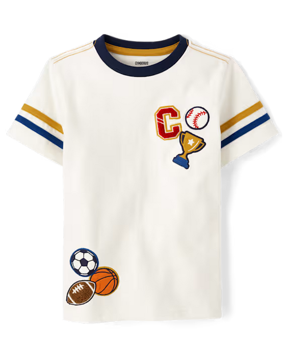 Childrens place Camiseta universitaria bordada para niño - Campus Cuties - blanca