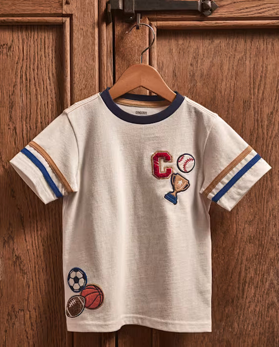 Childrens place Camiseta universitaria bordada para niño - Campus Cuties - blanca