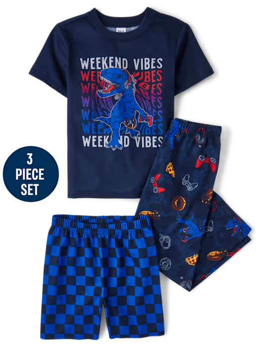 The Children's Place Conjunto de pijama de 3 piezas para niño con estampado de dinosaurios