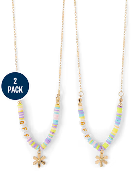 Childrens place Collar de mejores amigas con diseño floral para niñas, paquete de 2 - multicolor