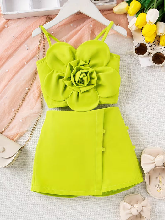 Conjunto de Pantalones con Flores 3D para Niña Verde