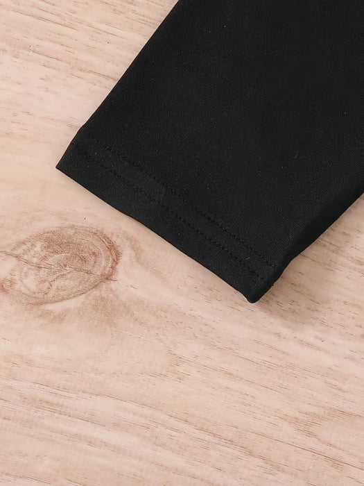 Conjunto de pantalones largos para niña dulce, transpirables, con detalle de lazo negro