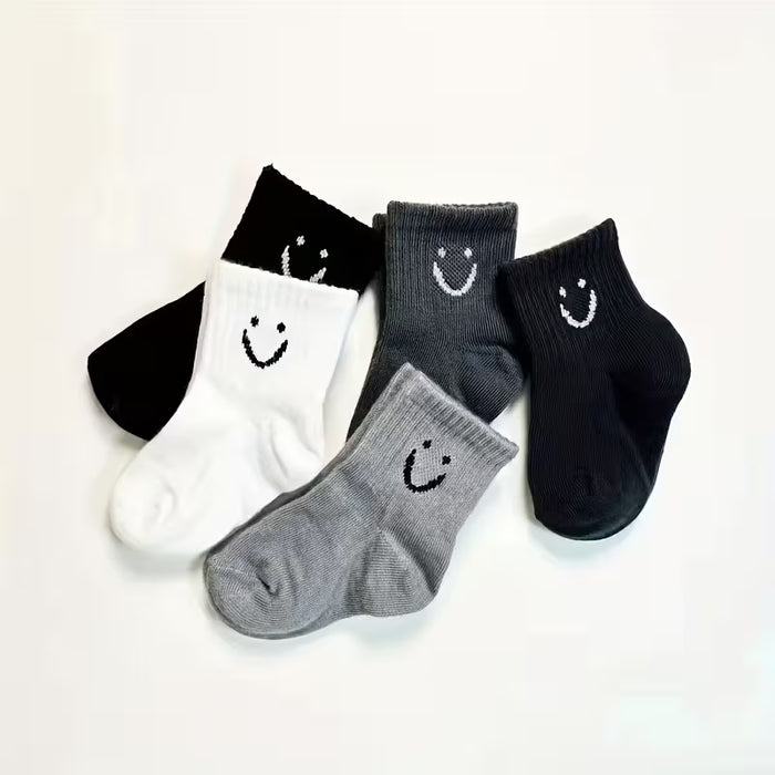 5 Pares de Calcetines para Bebés Todo Clima, Diseño Divertido con Caritas y Rayas