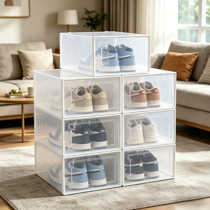 Paquete de 4 cajas de zapatos transparentes de plástico plegable con orificios