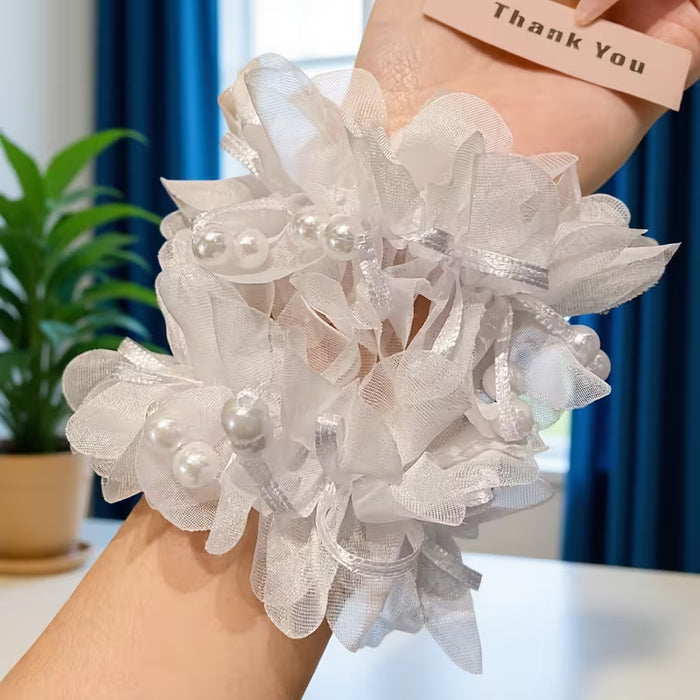 Dos diademas florales blancas chic hechas de fibra de poliéster elástica