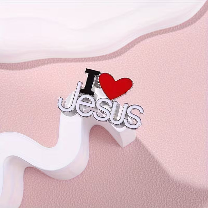 1 broche de aleación de estilo simple "I Love Jesus", piedra natural, chapado versátil
