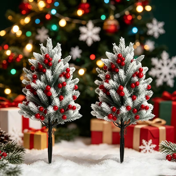 2 juegos de pinos de Navidad artificiales grandes con bayas rojas
