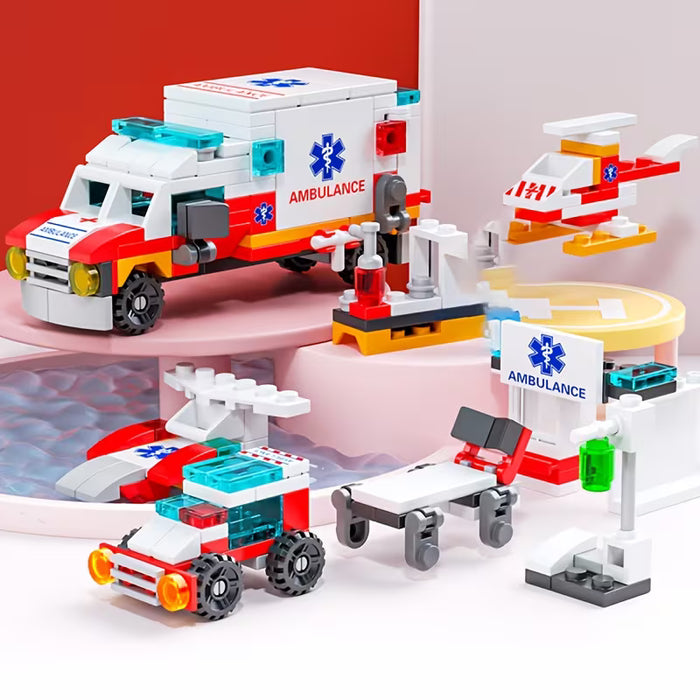 122pcs Juguete de vehículo de rescate 6 en 1, equipo médico, adecuado para niños