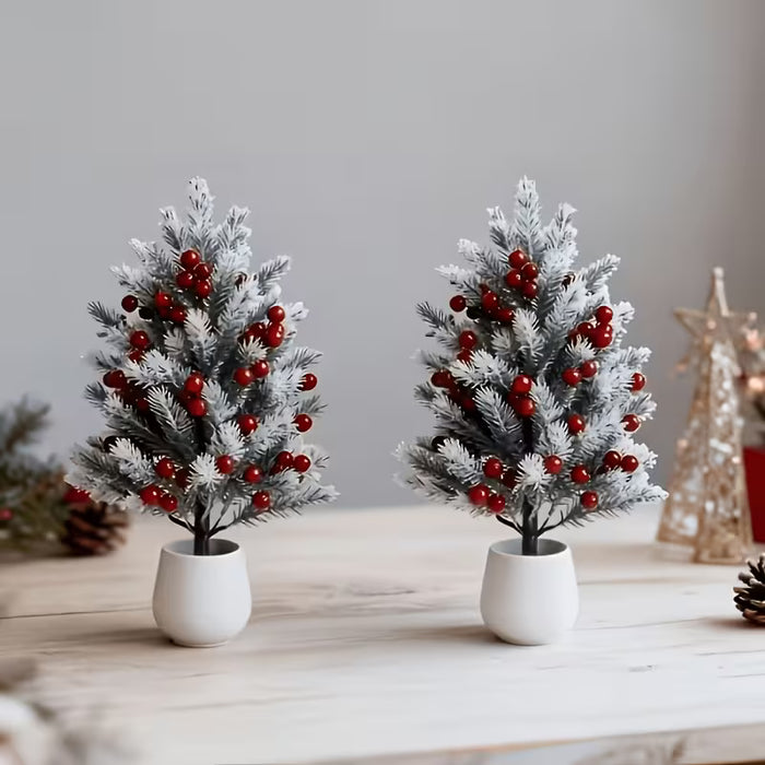 2 juegos de pinos de Navidad artificiales grandes con bayas rojas