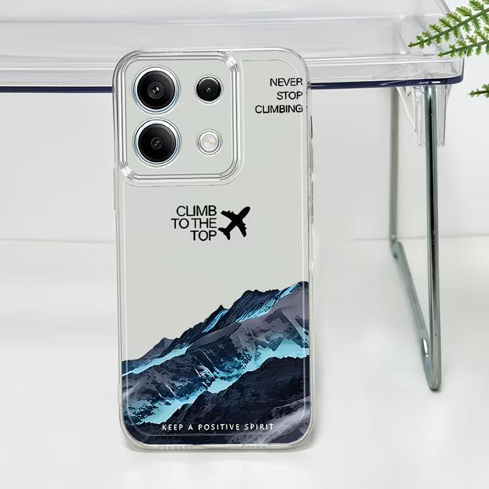 Funda para teléfono de TPU transparente con diseño de avión y pico de montaña Redmi Note 13 Pro+