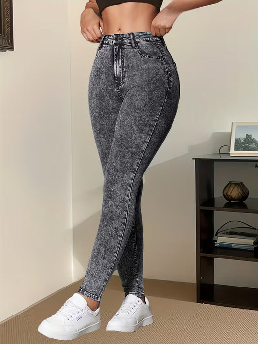 Jeans elegantes y ajustados para mujer con diseño de copos de nieve grises