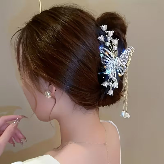 Elegantes y finas adornos para el cabello de mariposa adornados con diamantes de imitación