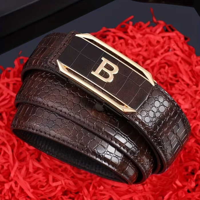 SHEIN Cinturón multifuncional de mezclilla para hombre con hebilla automática y patrón de cocodrilo