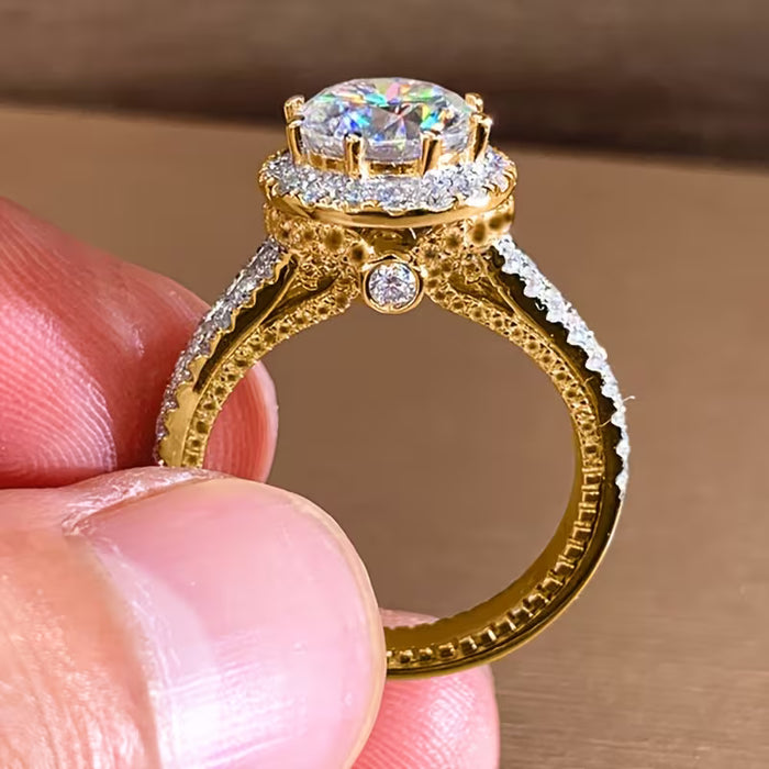 Anillo de Boda para Mujer con 4 Garras y Piedra Redonda de Estrás