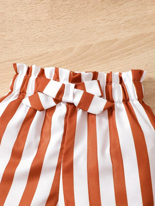 Conjunto de Top sin Mangas de Color Sólido y Shorts a Rayas para Niñas