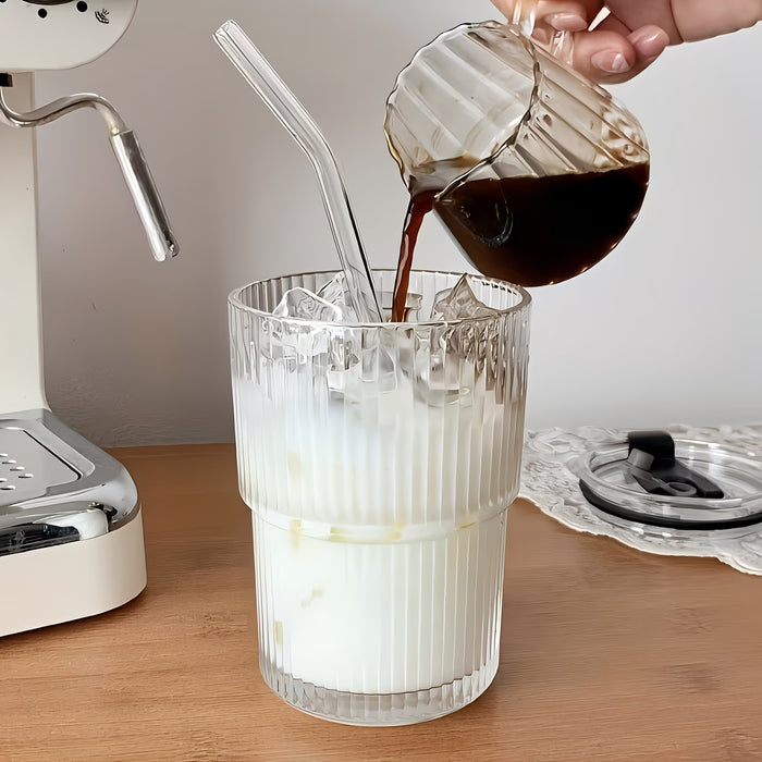 Vaso de vidrio a la moda con pajita y tapa con capacidad de 400 ml