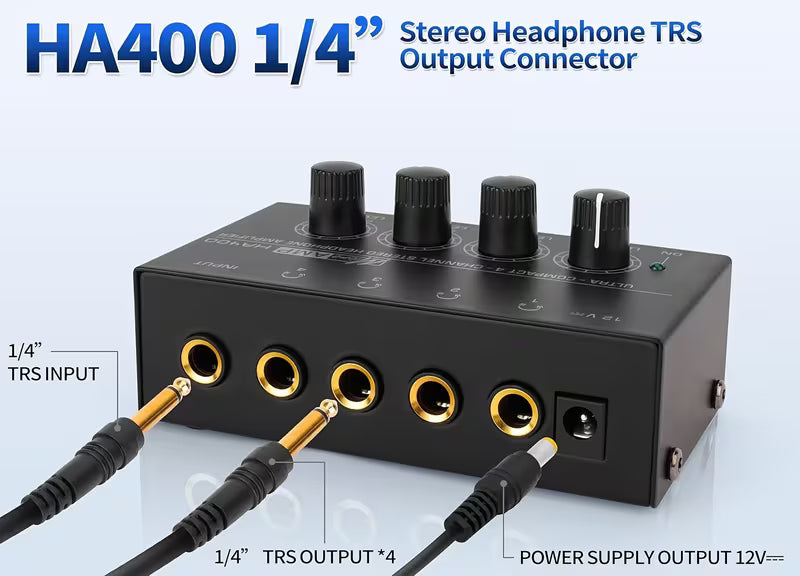 El HA400 es un amplificador de auriculares de 4 canales con un nivel de ruido ultra bajo