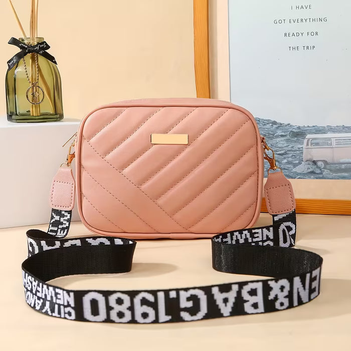 Bolso cruzado cuadrado bordado con rayas diagonales para mujer