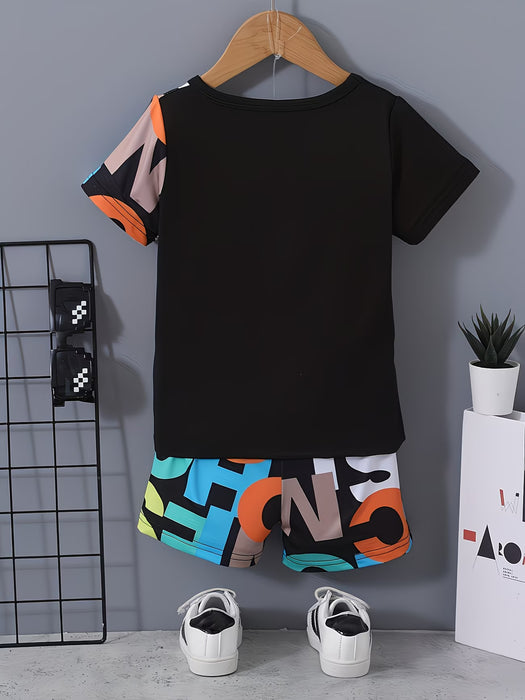 Conjunto de verano casual y elegante para niños con estampado geométrico colorido