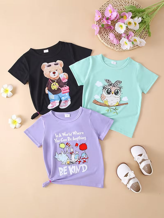 Conjunto de 3 piezas de ropa para niña con camiseta de estampado de 'letras en inglés'