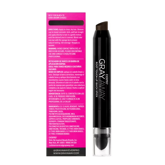 Everpro Gray Away Tinte temporal para retoque de raíces en barra, negro/marrón oscuro, 2.8 g